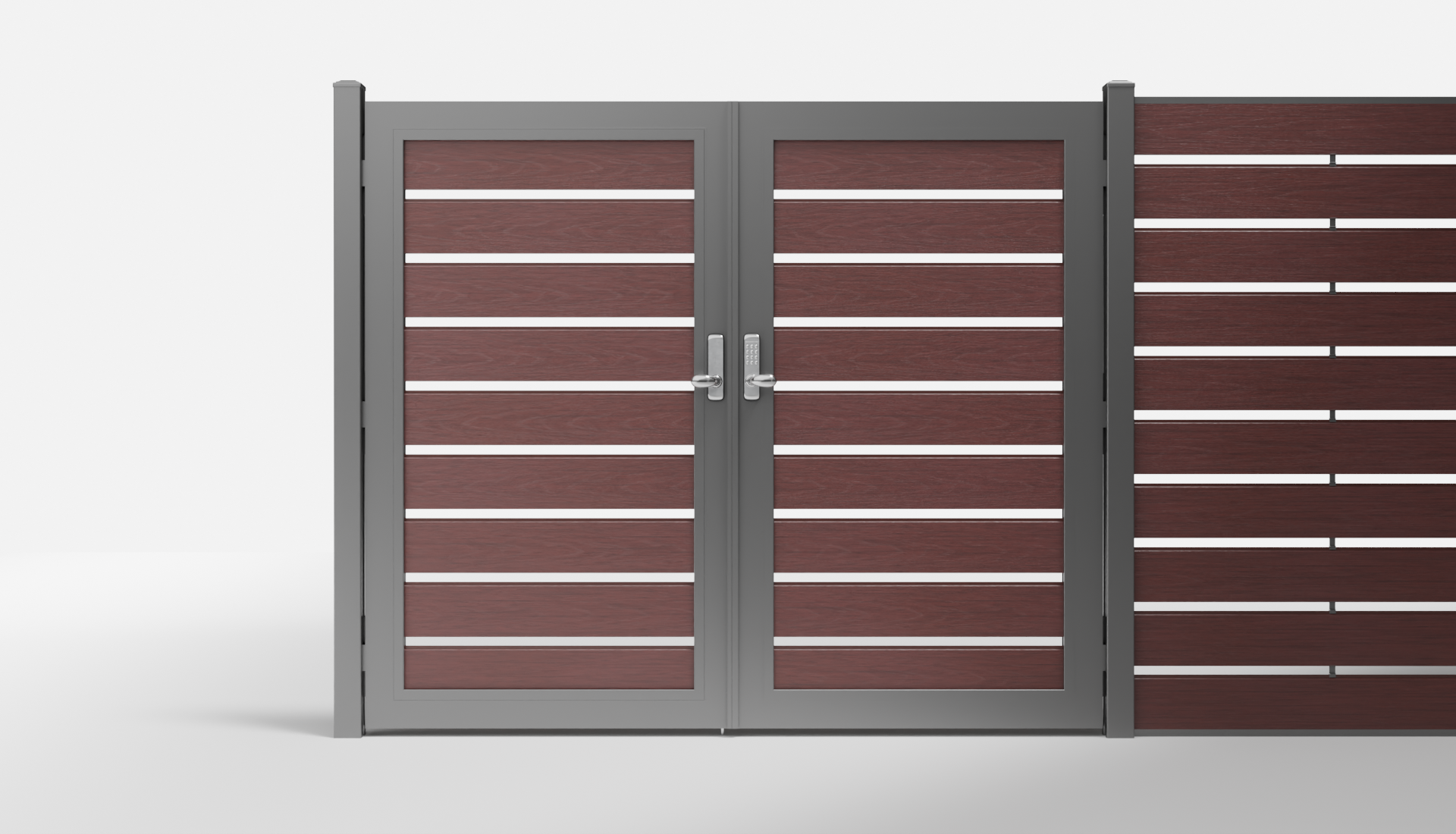 Redwood Composite Horizontal Semi-Privacy Double Gate with 1-Inch Gaps — 7 ft W × 6 ft H - In-Ground