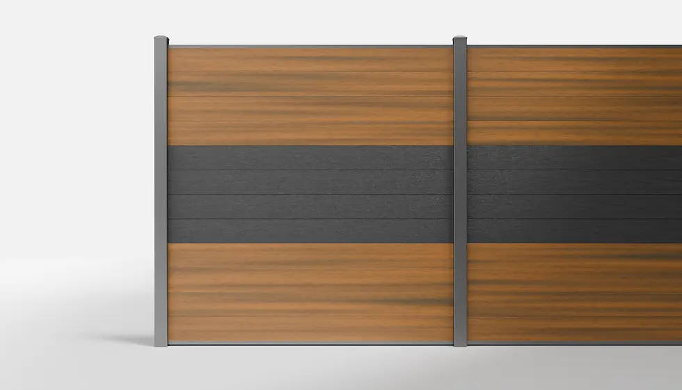 Charcoal and Teak Composite Horizontal Full Privacy Fence Panel — 4 Charcoal Boards + 8 Teak Boards — 6 ft W × 6 ft H - In-Ground