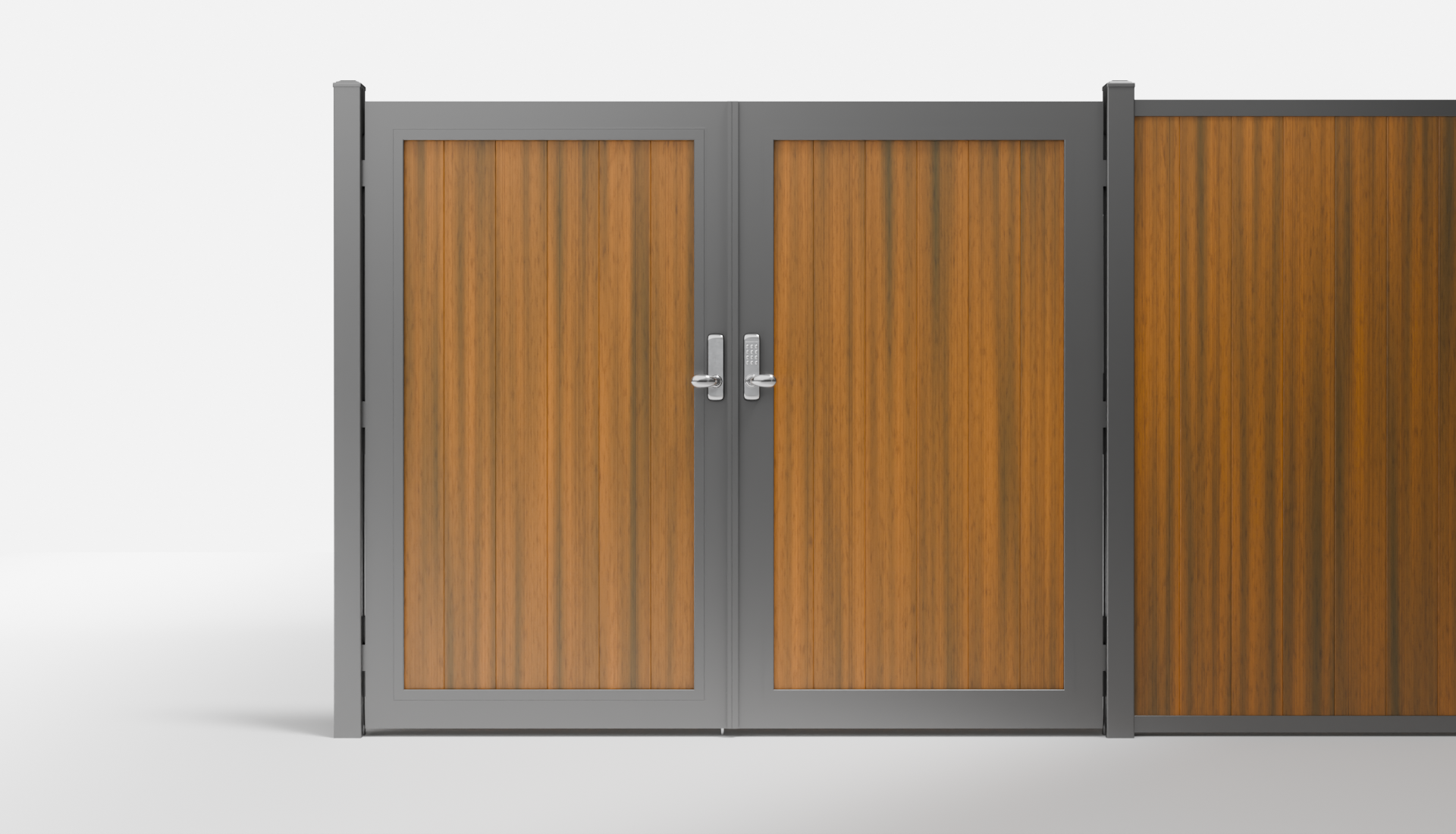Teak Composite Vertical Full Privacy Double Gate — 7 ft W × 6 ft H - In-Ground