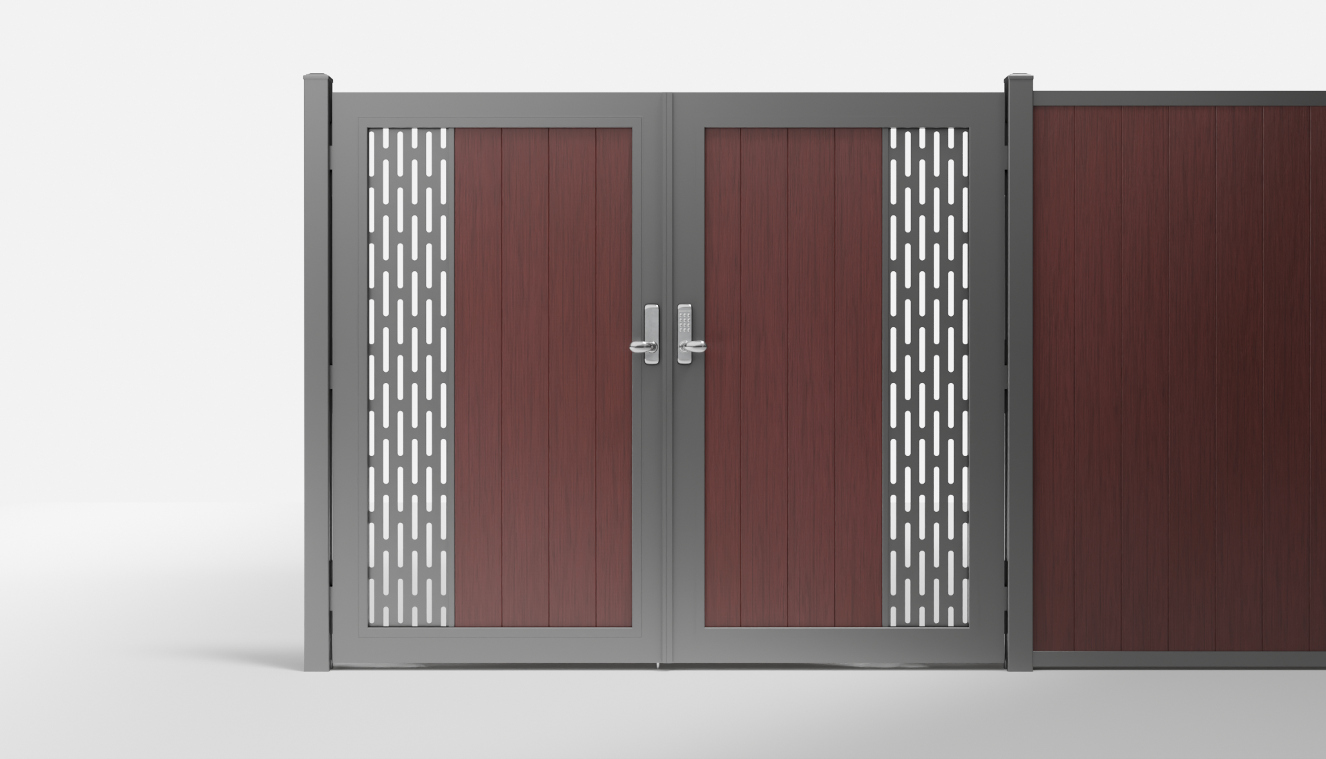 Redwood Composite Vertical 1 × 6 ft Decorative Panel, Pattern P01 Double Gate — 7 ft W × 6 ft H - In-Ground