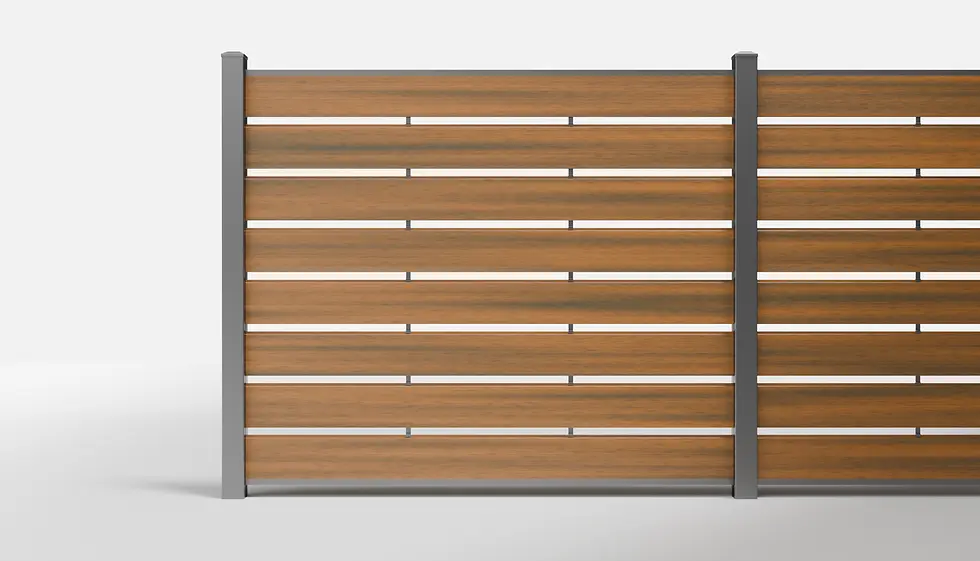 Teak Composite Horizontal Semi-Privacy Fence Panel with 1-Inch Gaps — 6 ft W × 5 ft H - In-Ground