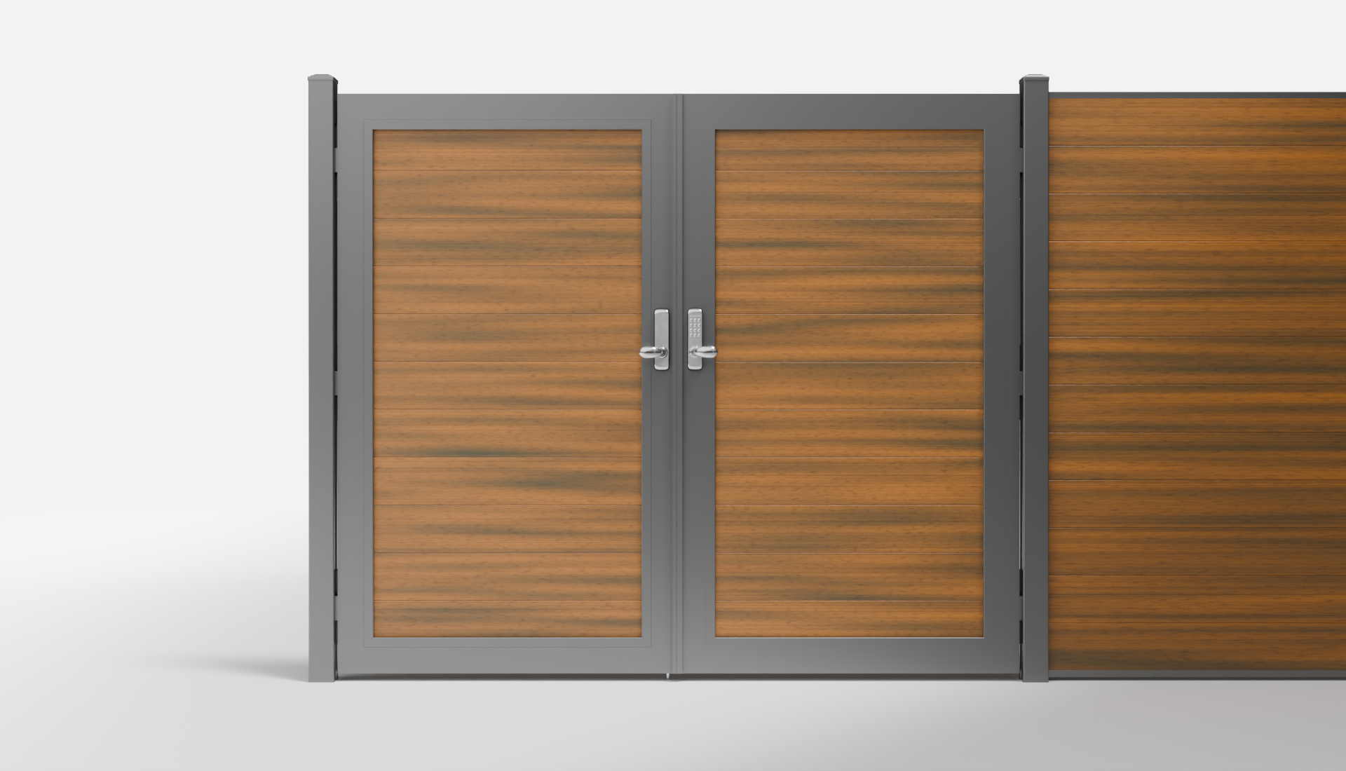 Teak Composite Horizontal Full Privacy Double Gate — 7 ft W × 6 ft H - In-Ground