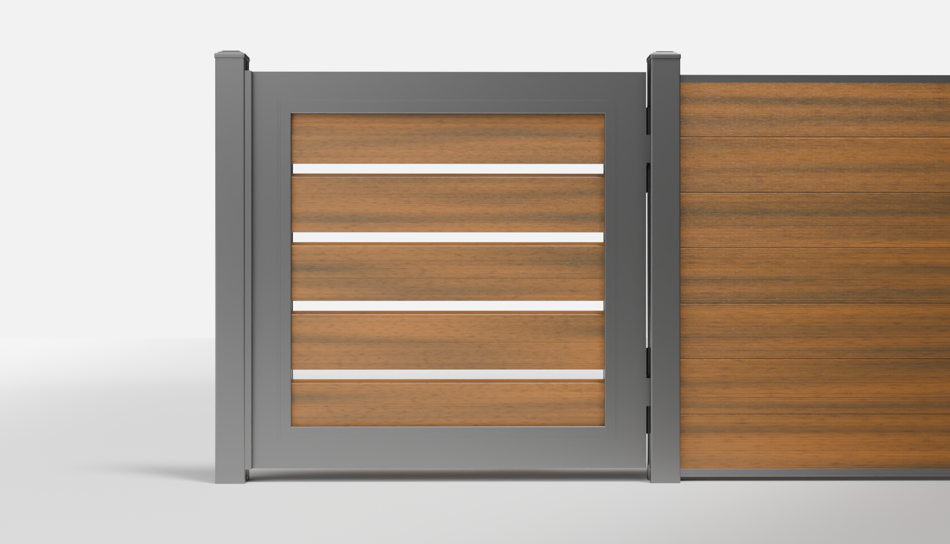 Teak Composite Horizontal Semi-Privacy Single Gate with 1-Inch Gaps — 3.5 ft W × 3.5 ft H - In-Ground