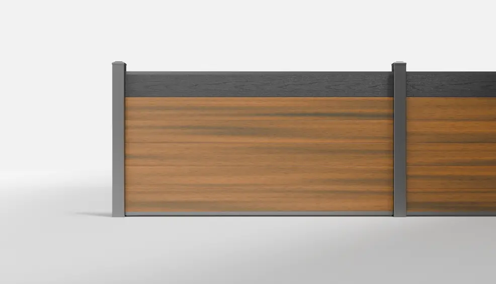 Teak Wood-Look Horizontal Composite Full-Privacy Fence with One Charcoal Accent Board — 6 × 3 Feet — In-Ground