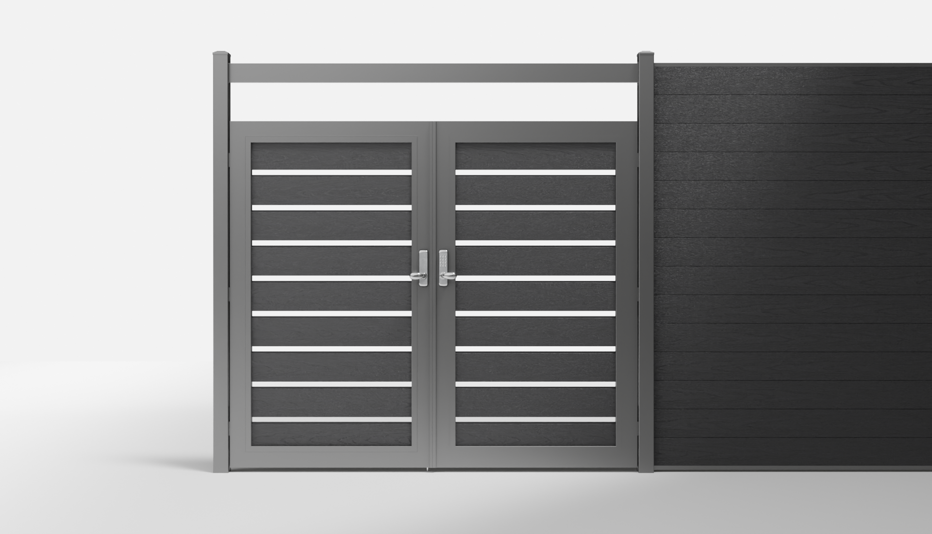 Charcoal Composite Horizontal Semi-Privacy Double Gate with Crossbeam and 1-Inch Gaps — 7 ft W × 6 ft H - In-Ground