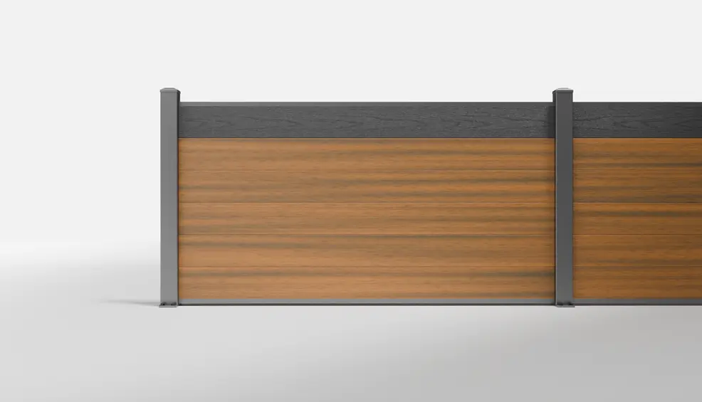 Teak Wood-Look Horizontal Composite Full-Privacy Fence with One Charcoal Accent Board — 6 × 3 Feet — Surface Mount