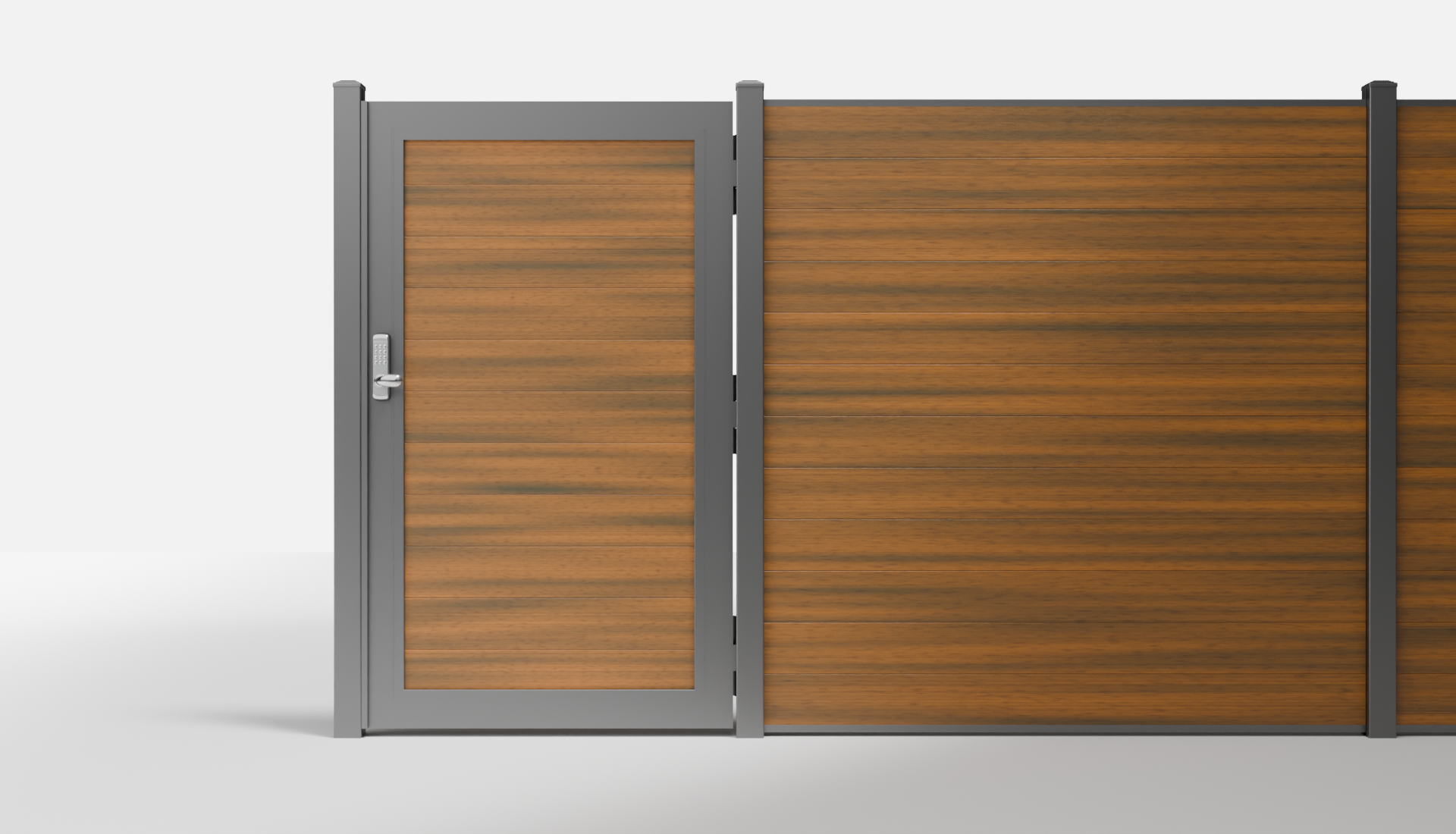 Teak Composite Horizontal Full Privacy Single Gate — 3.5 ft W × 6 ft H - In-Ground
