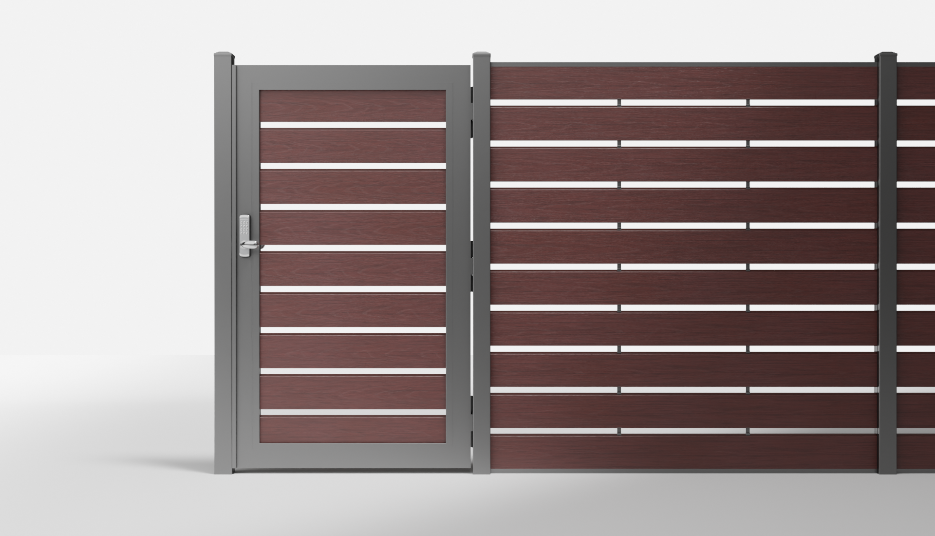 Redwood Composite Horizontal Semi-Privacy Single Gate with 1-Inch Gaps — 3.5 ft W × 6 ft H - In-Ground
