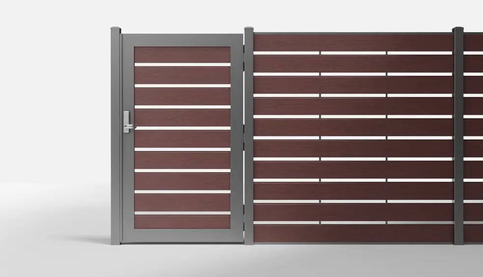 Redwood Composite Horizontal Semi-Privacy Single Gate with 1-Inch Gaps — 3.5 ft W × 6 ft H - In-Ground