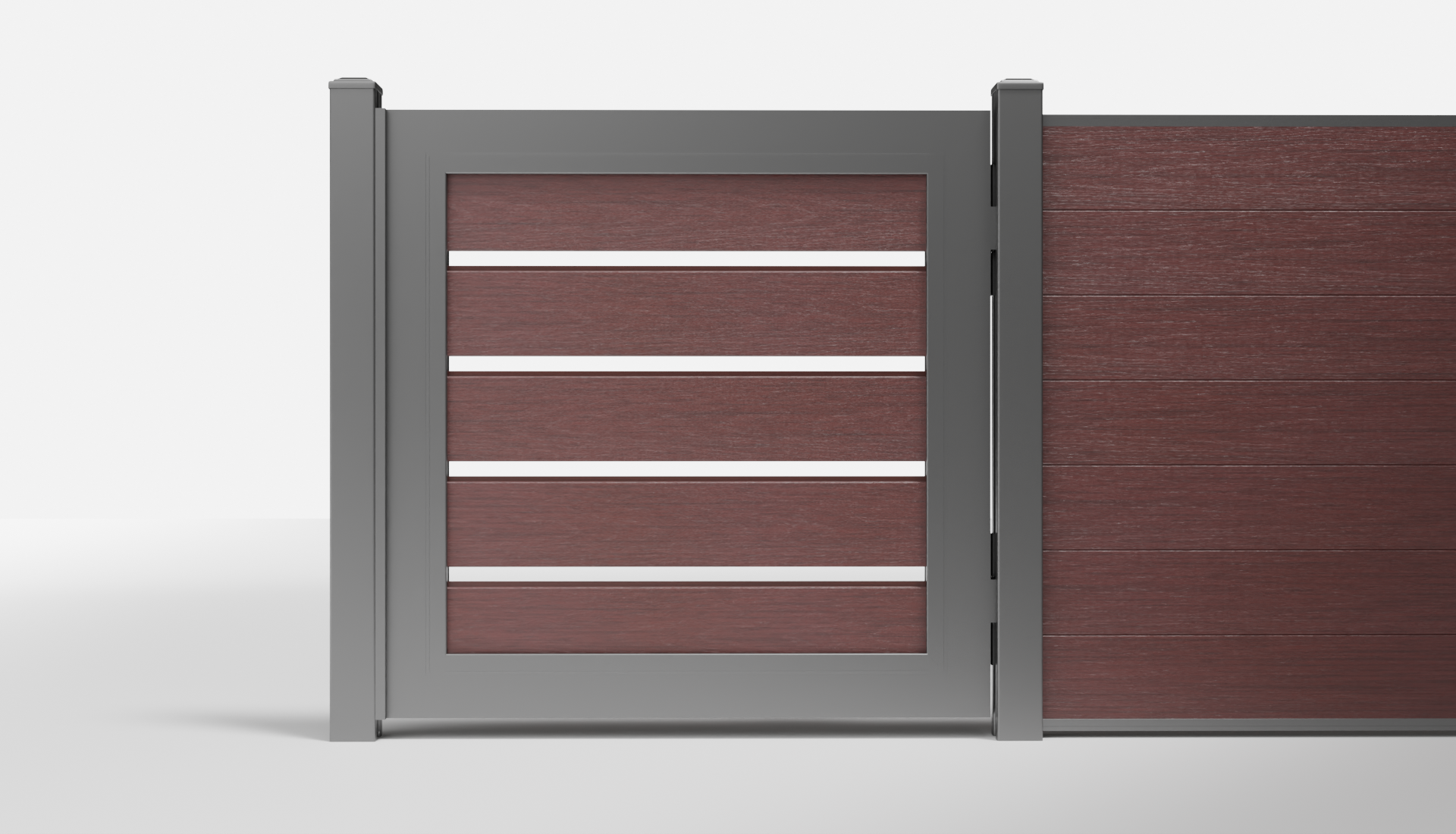 Redwood Composite Horizontal Semi-Privacy Single Gate with 1-Inch Gaps — 3.5 ft W × 3.5 ft H - In-Ground