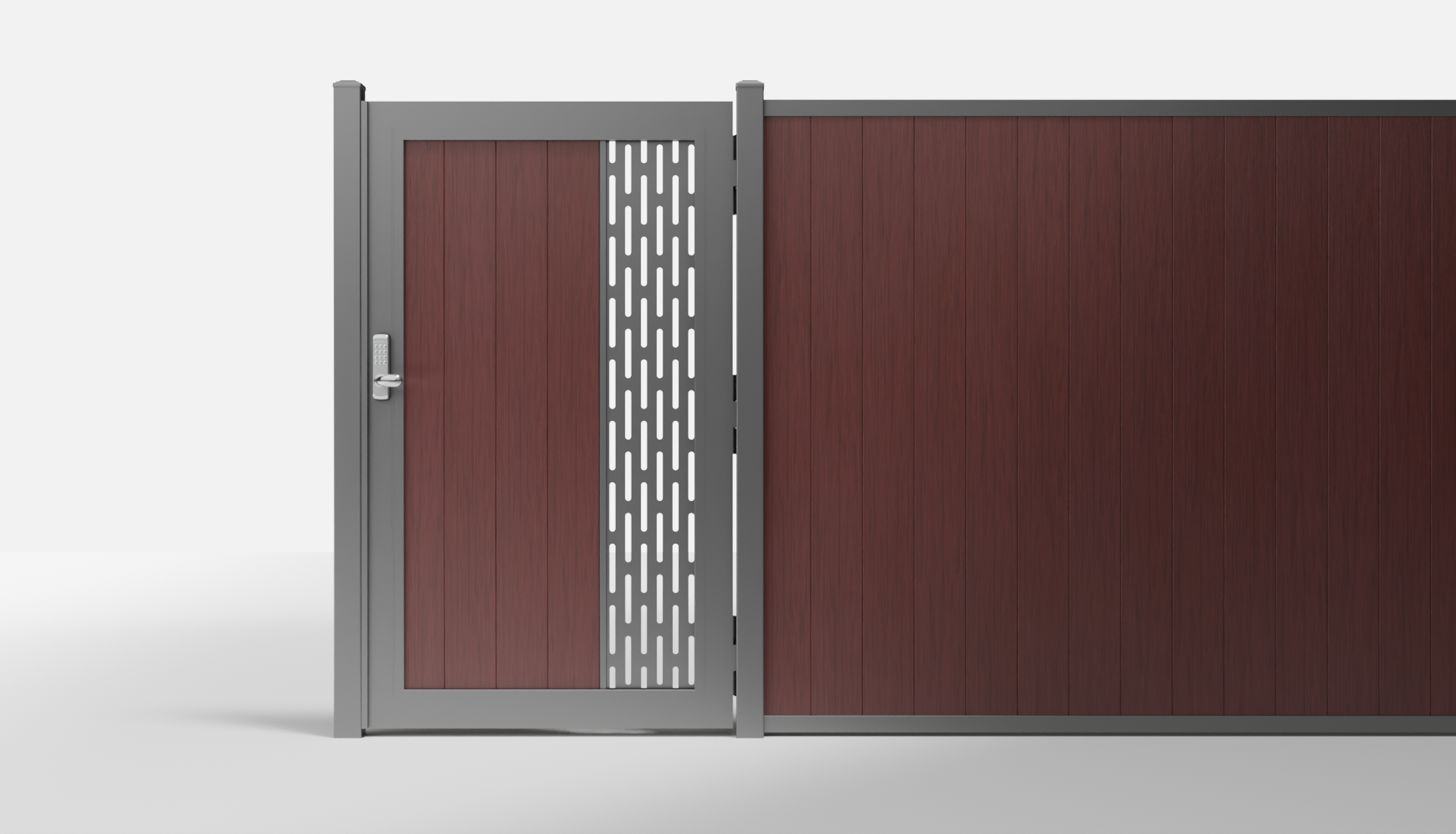 Redwood Composite Vertical 1 × 6 ft Decorative Panel, Pattern P01 Single Gate — 3.5 ft W × 6 ft H - In-Ground