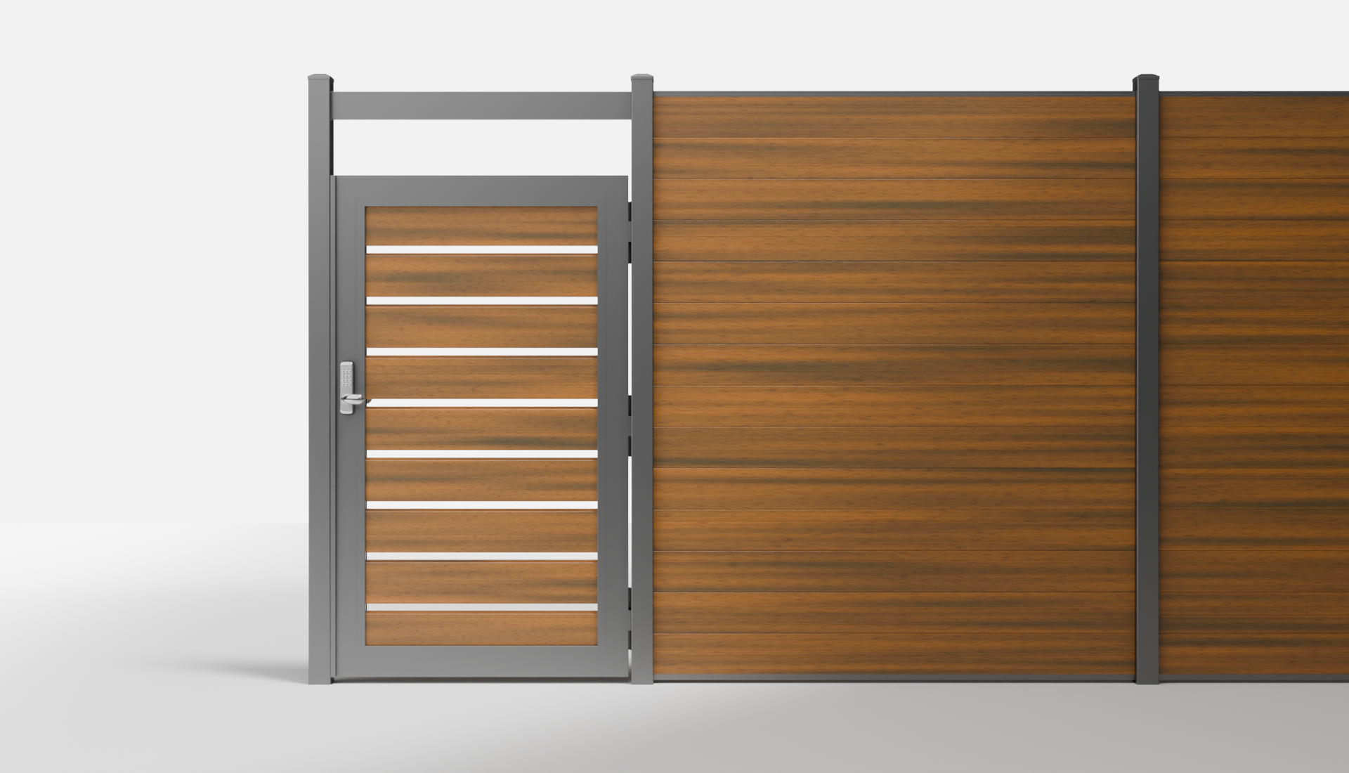 Teak Composite Horizontal Semi-Privacy Single Gate with Crossbeam and 1-Inch Gaps — 3.5 ft W × 6 ft H - In-Ground