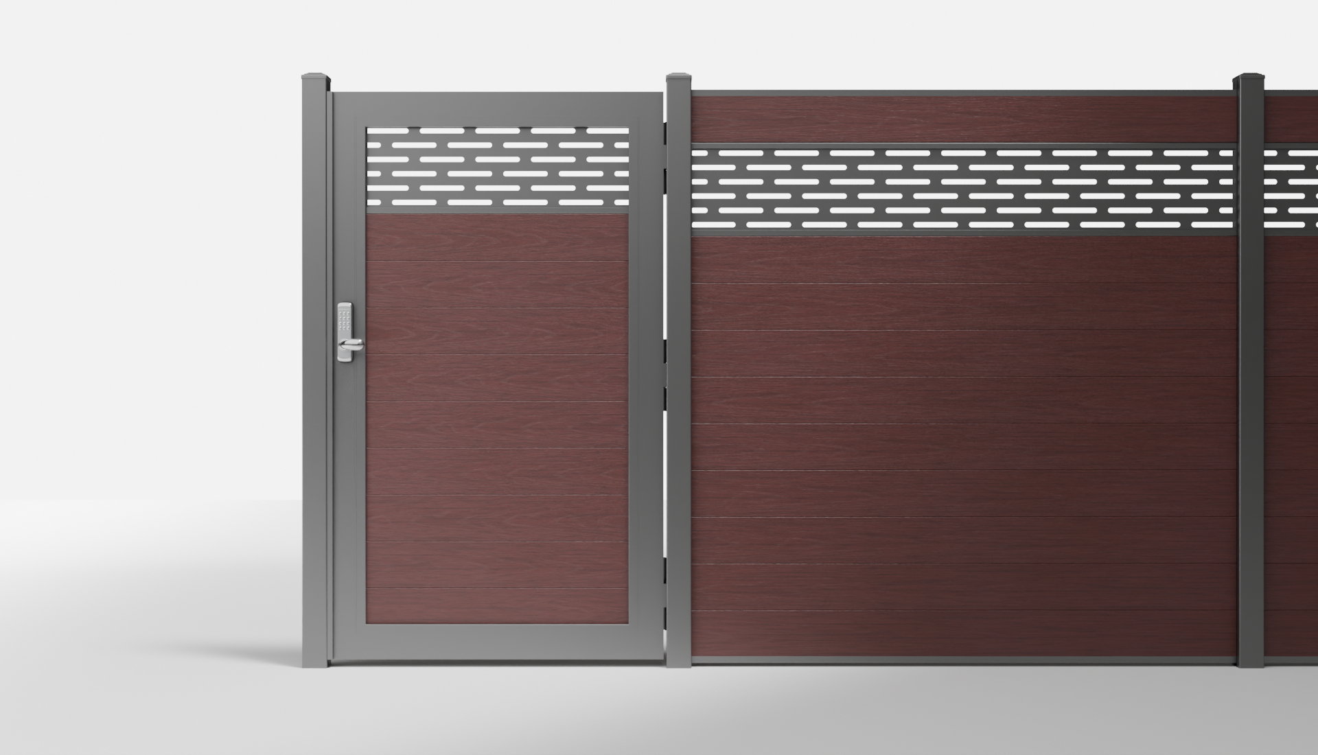 Redwood Composite Horizontal 1 × 6 ft Decorative Panel, Pattern P01 Single Gate — 3.5 ft W × 6 ft H - In-Ground