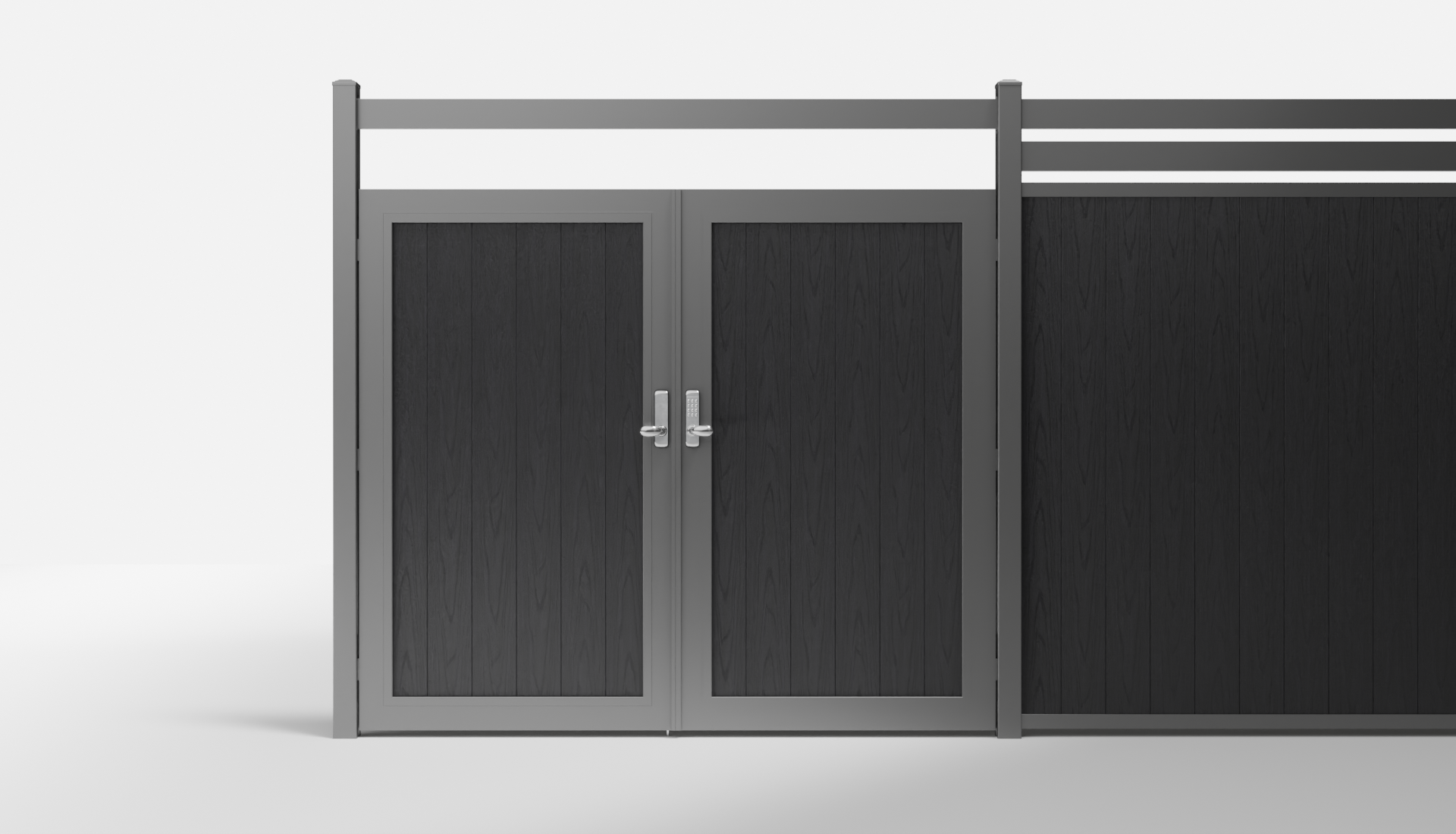 Charcoal Composite Vertical Full Privacy Double Gate with Crossbeam — 7 ft W × 6 ft H - In-Ground