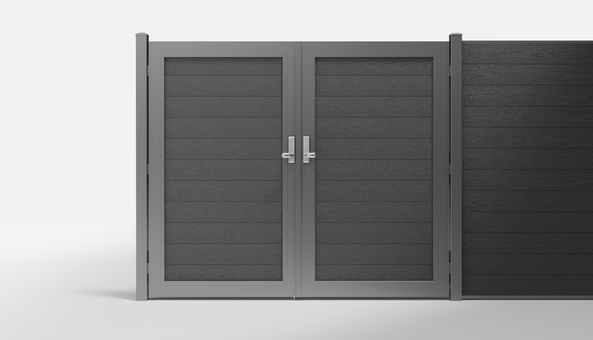 Charcoal Composite Horizontal Full Privacy Double Gate — 7 ft W × 6 ft H - In-Ground
