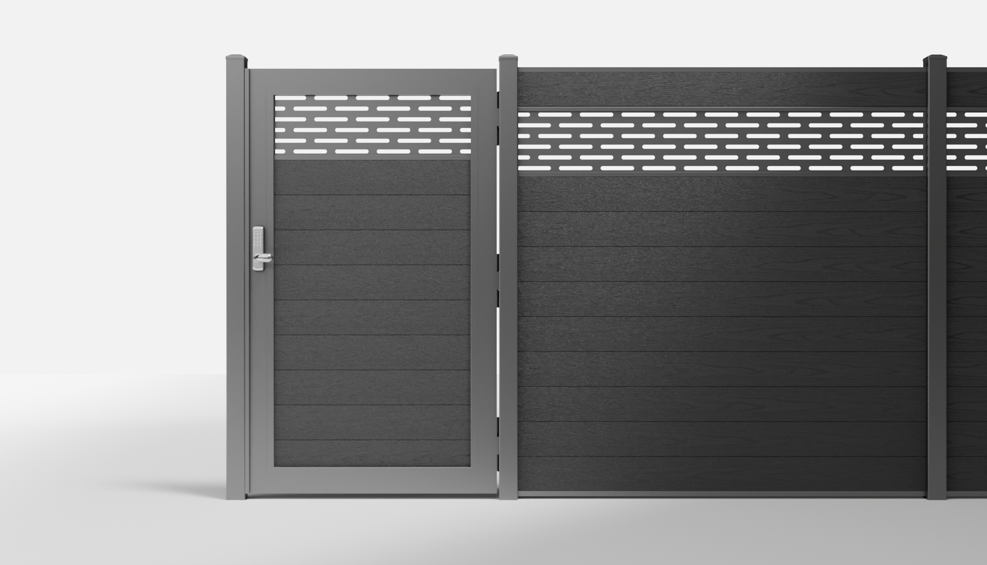 Charcoal Composite Horizontal 1 × 6 ft Decorative Panel, Pattern P01 Single Gate — 3.5 ft W × 6 ft H - In-Ground