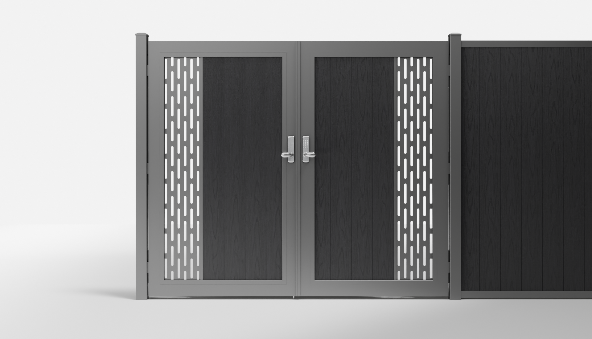Charcoal Composite Vertical 1 × 6 ft Decorative Panel, Pattern P01 Double Gate — 7 ft W × 6 ft H - In-Ground