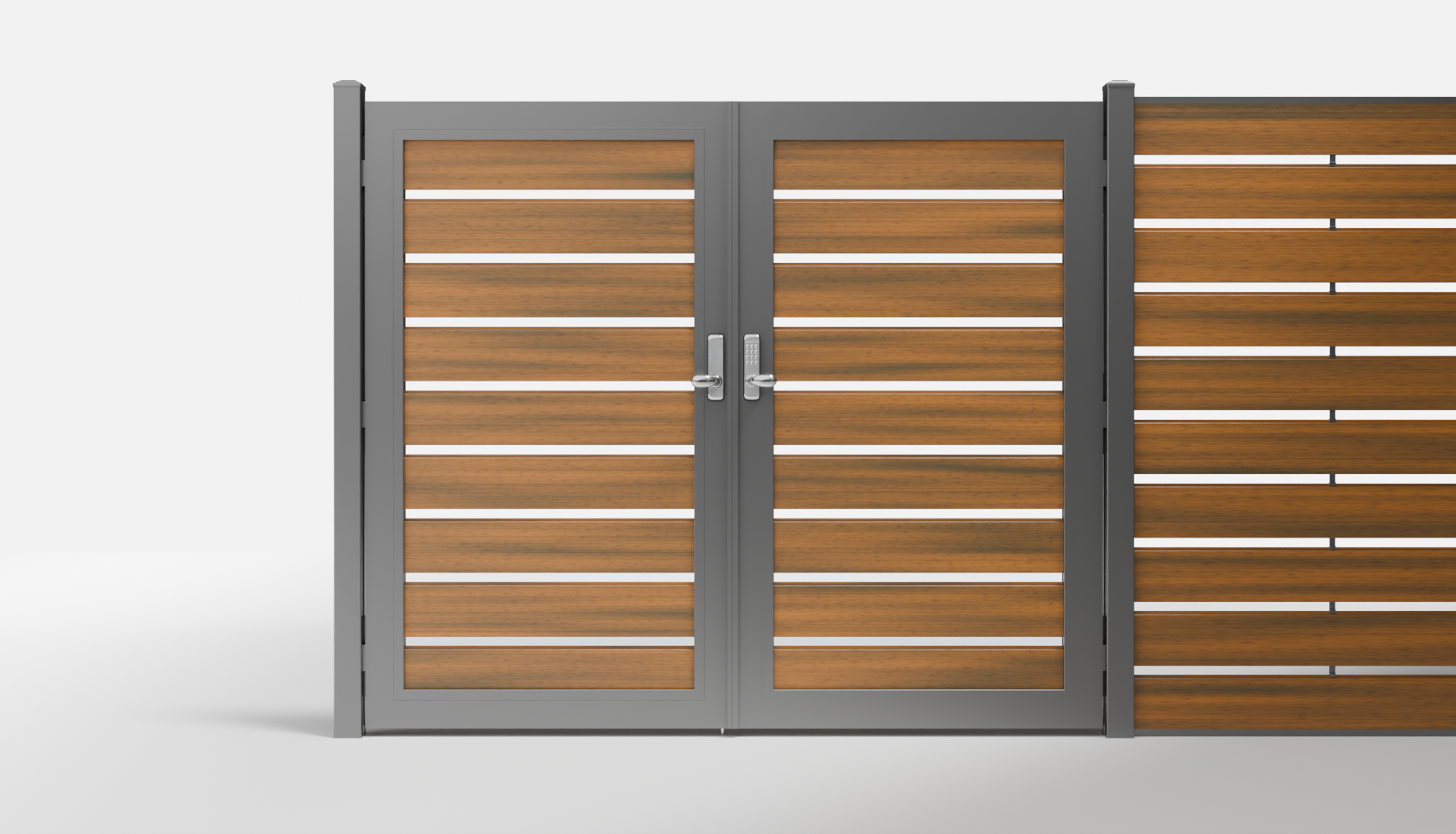 Teak Composite Horizontal Semi-Privacy Double Gate with 1-Inch Gaps — 7 ft W × 6 ft H - In-Ground
