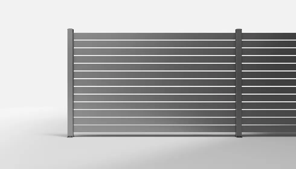 Private Black LINE Horizontal Semi-Privacy Metal Fence Panel with Half-Inch Gaps — 8 ft W × 5 ft H - Surface Mount