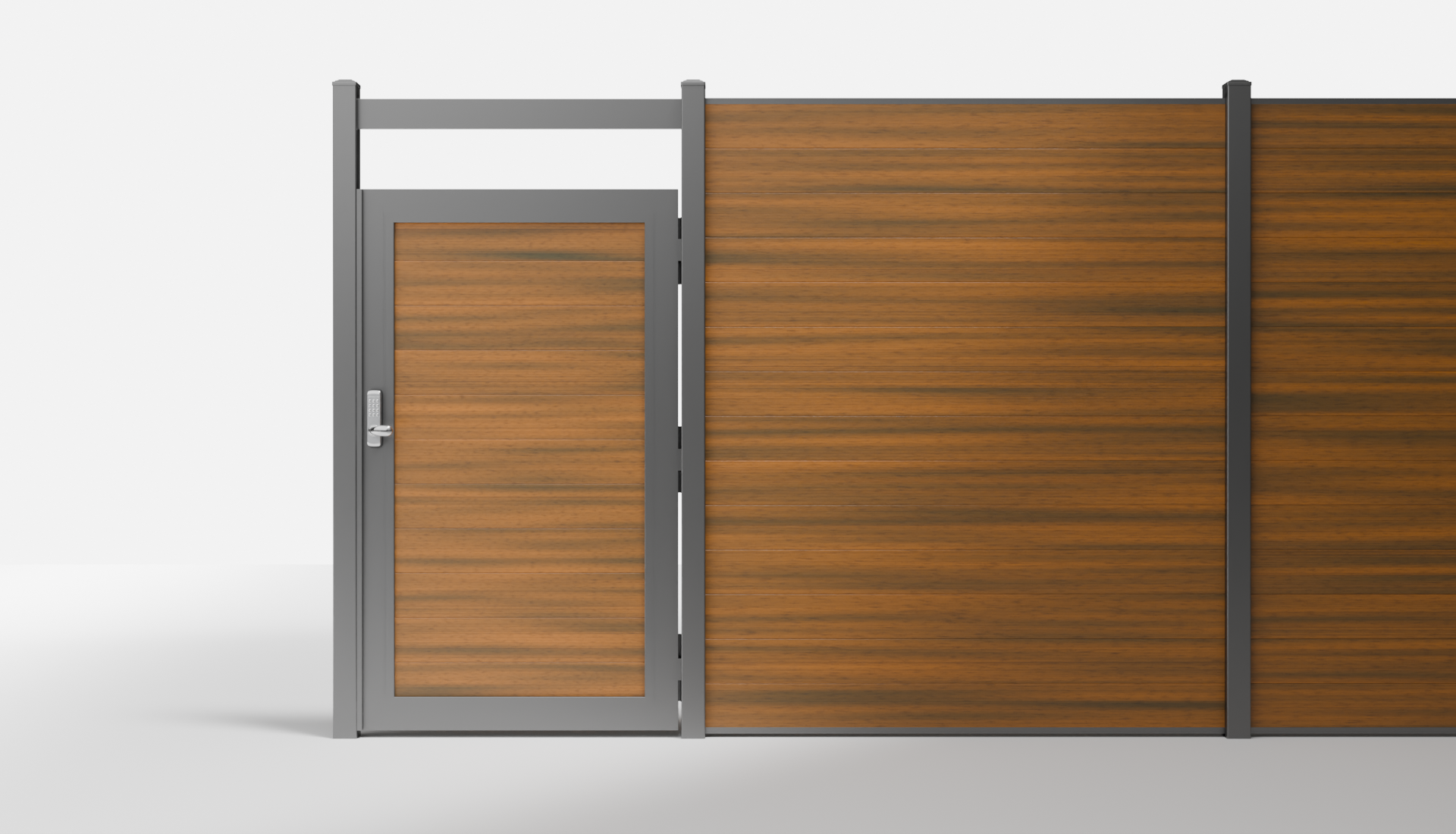 Teak Composite Horizontal Full Privacy Single Gate with Crossbeam — 3.5 ft W × 6 ft H - In-Ground