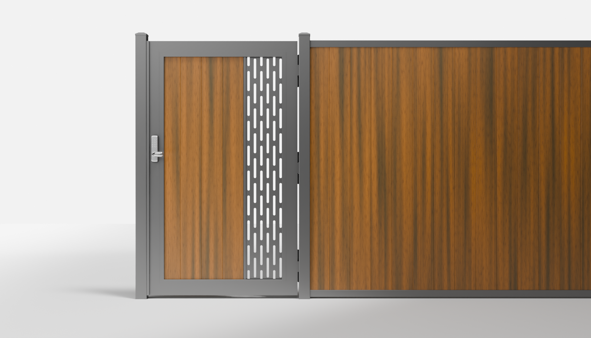 Teak Composite Vertical 1 × 6 ft Decorative Panel, Pattern P01 Single Gate — 3.5 ft W × 6 ft H - In-Ground