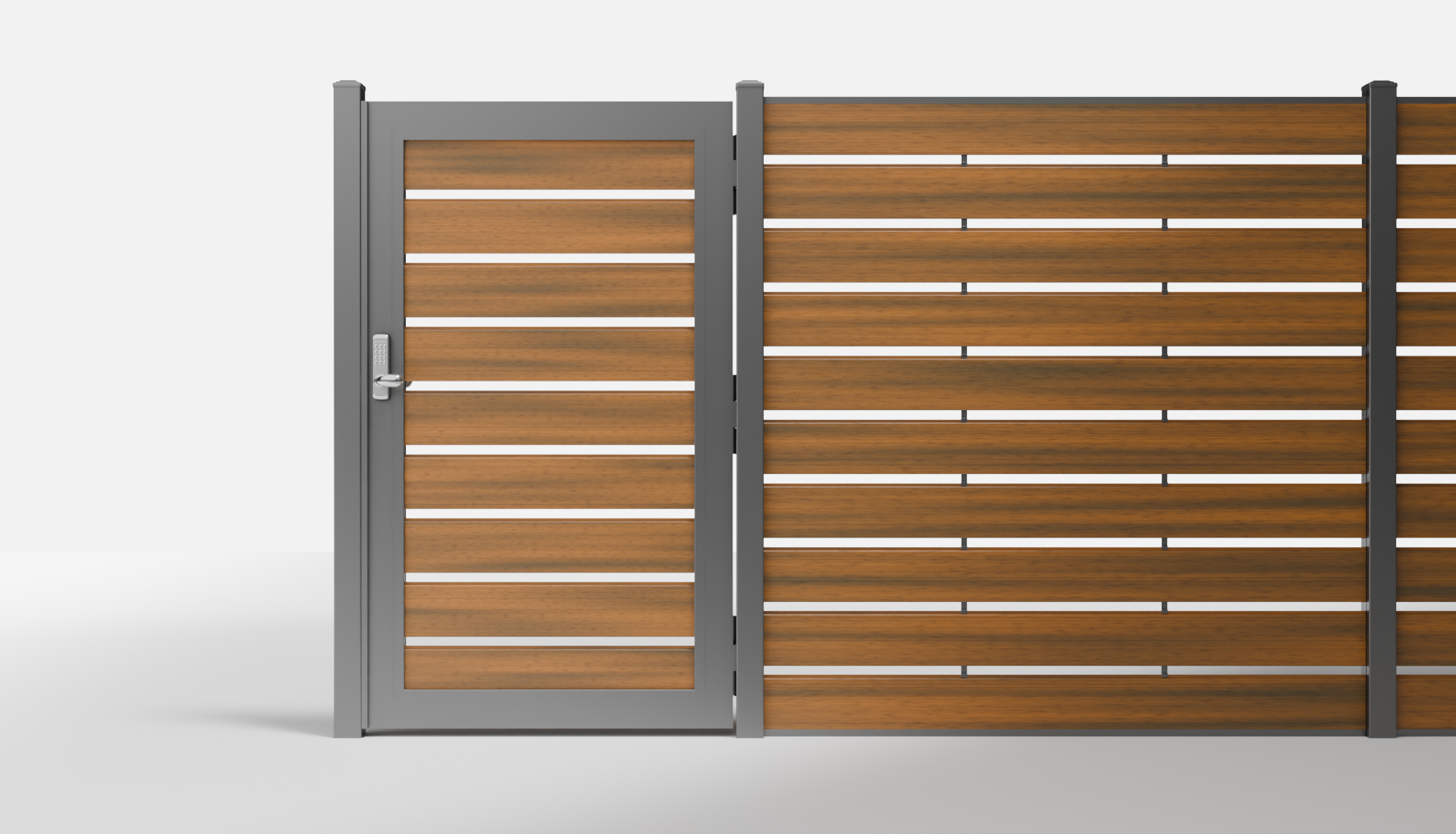 Teak Composite Horizontal Semi-Privacy Single Gate with 1-Inch Gaps — 3.5 ft W × 6 ft H - In-Ground