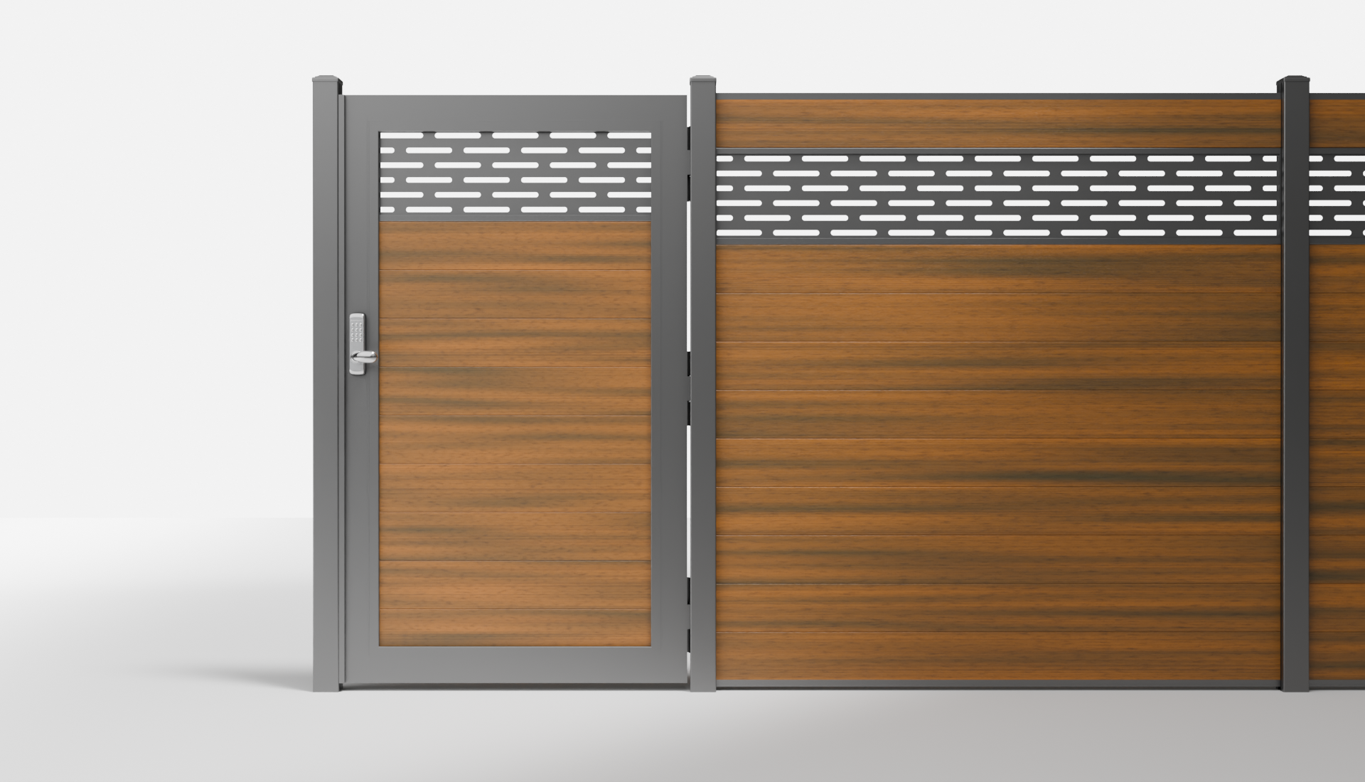 Teak Composite Horizontal 1 × 6 ft Decorative Panel, Pattern P01 Single Gate — 3.5 ft W × 6 ft H - In-Ground