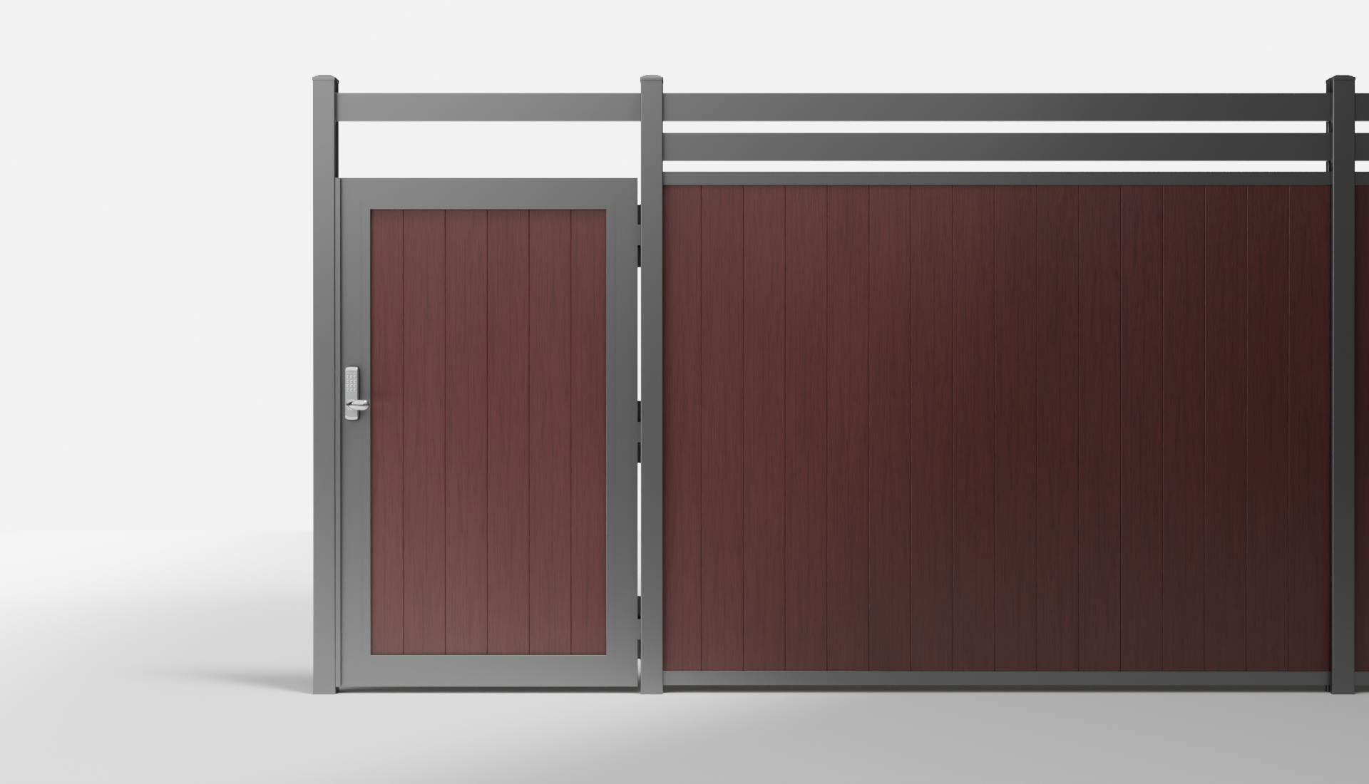Redwood Composite Vertical Full Privacy Single Gate with Crossbeam — 3.5 ft W × 6 ft H - In-Ground