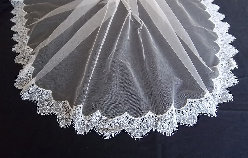 Thumbnail: Silk tulle veil edged with French lace