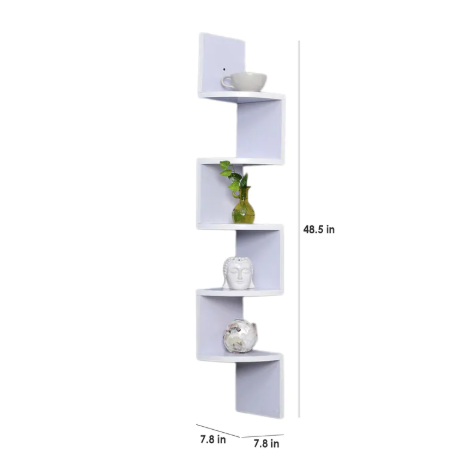 Thumbnail: White Finish Zig-Zag 5 Tier Wall Shelf