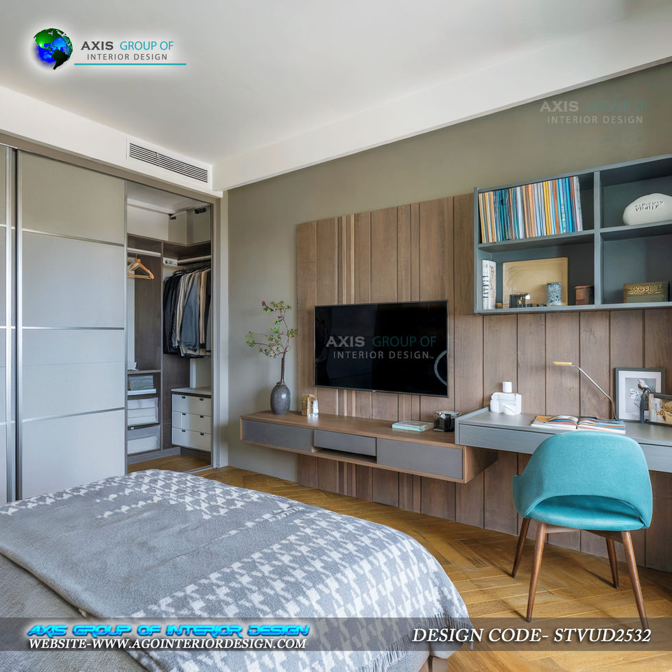 Rustic Wood TV Wall Unit with Study Table Design India