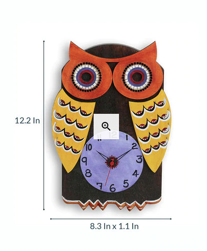 Thumbnail: Multicolour Wood And Pine Owl Handcrafted Wall Clock