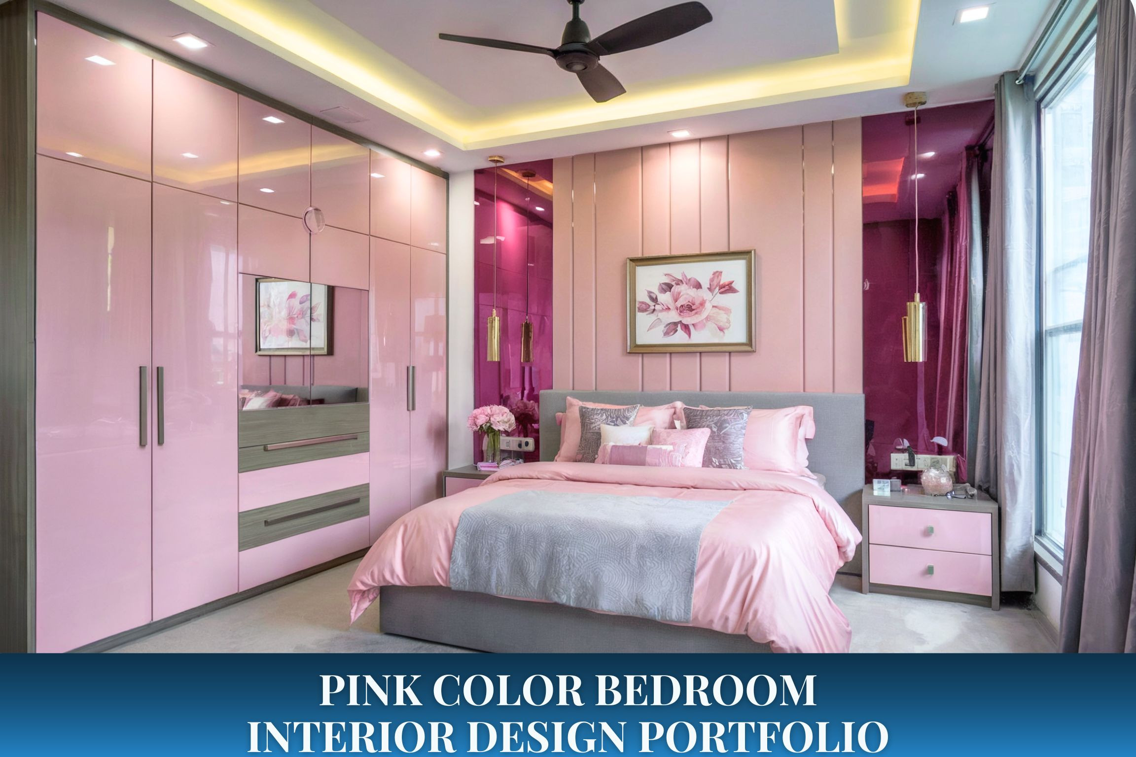 Pink Color Bedroom Interior Design Portfolio | Axis Group Interior