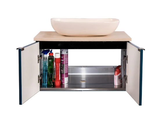 Thumbnail: Blue Laminated Stainless Steel Bathroom Vanity With Counter Top Wash Basin