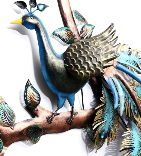 Thumbnail: Blue Iron Bit Peacock Wall Hanging with LED