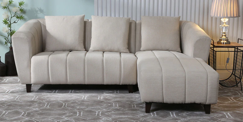 Thumbnail: Mia LHS Two Seater Sofa with Lounger in Charcoat Grey, Blue, Beige Colour