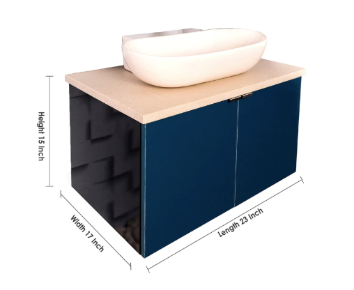 Thumbnail: Blue Laminated Stainless Steel Bathroom Vanity With Counter Top Wash Basin