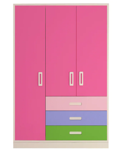 Thumbnail: Fiona Kids' Three Door Multicolor Wardrobe In Barbie Pink Finish