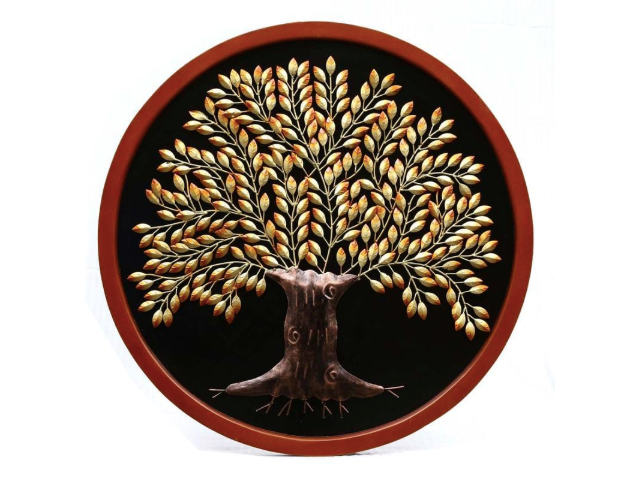 Thumbnail: Gold Metal And Wood Panel Tree Round Frame