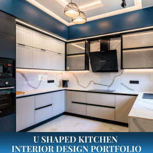 a kitchen with the words u shaped kitchen interior design portfolio