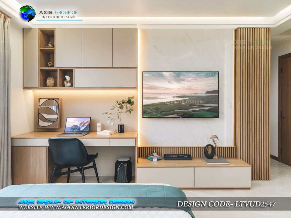 Modern TV Unit with Study Table for Bedroom by Axis Group Kolkata