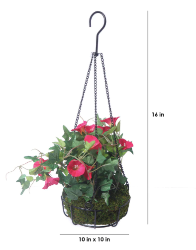 Thumbnail: Pink Synthetic Tall Morning Glory Hanging Basket Decorative Artificial Plant