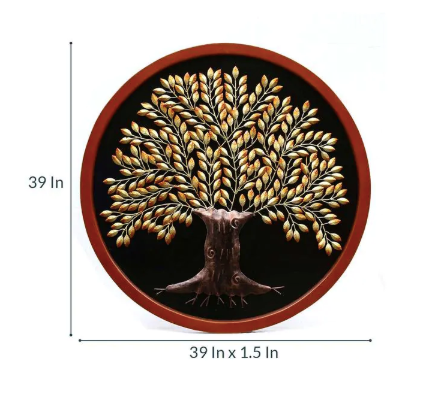 Thumbnail: Gold Metal And Wood Panel Tree Round Frame