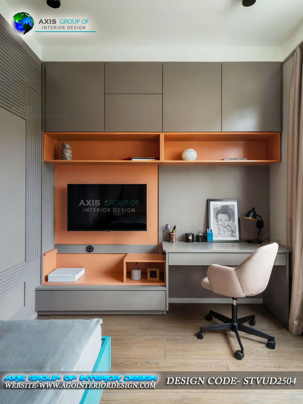 TV Unit with Study Table for Bedroom crafted in Kolkata by Axis Group
