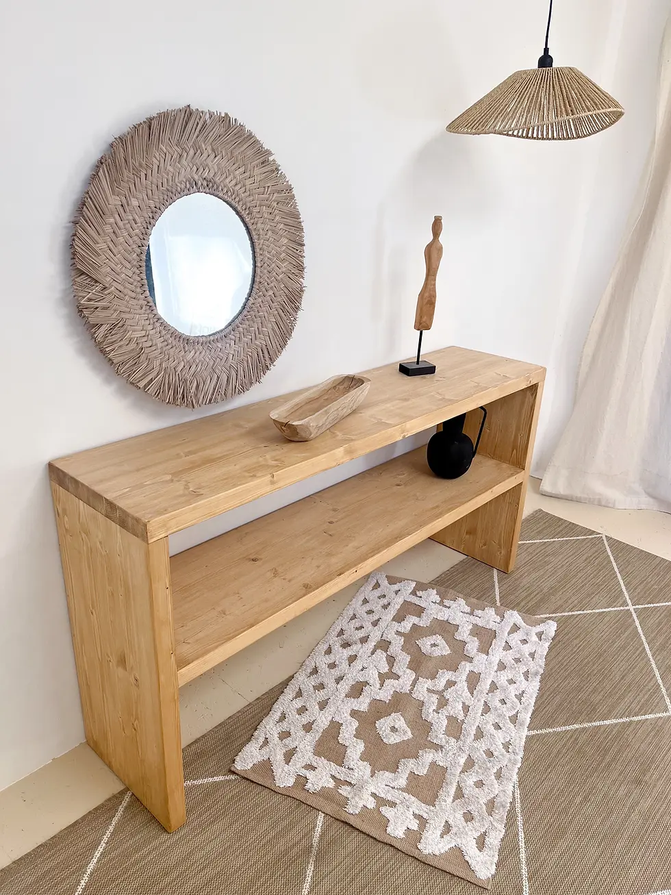 Miniature : CONSOLE EN ÉPICÉA MASSIF AVEC ÉTAGÈRE INFÉRIEURE ET FINITION RUSTIQUE