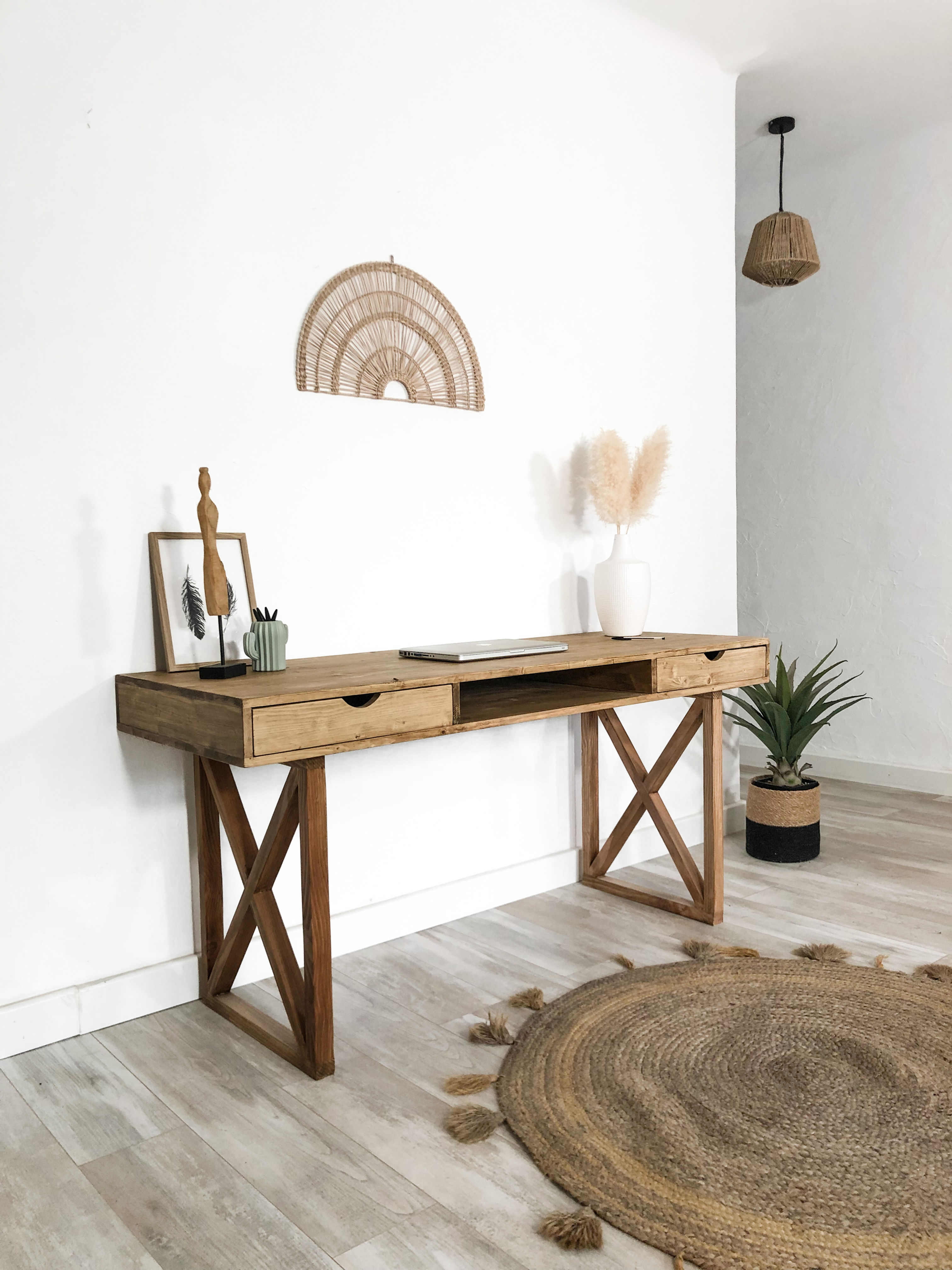 BUREAU EN BOIS MASSIF - MODÈLE PIÉTEMENT CROIX BOIS EN ÉPICÉA