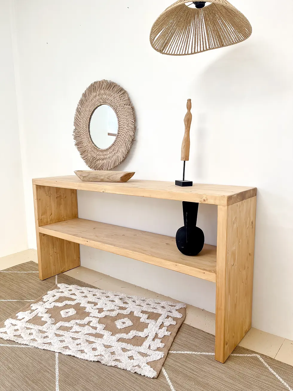 Miniature : CONSOLE EN ÉPICÉA MASSIF AVEC ÉTAGÈRE INFÉRIEURE ET FINITION RUSTIQUE