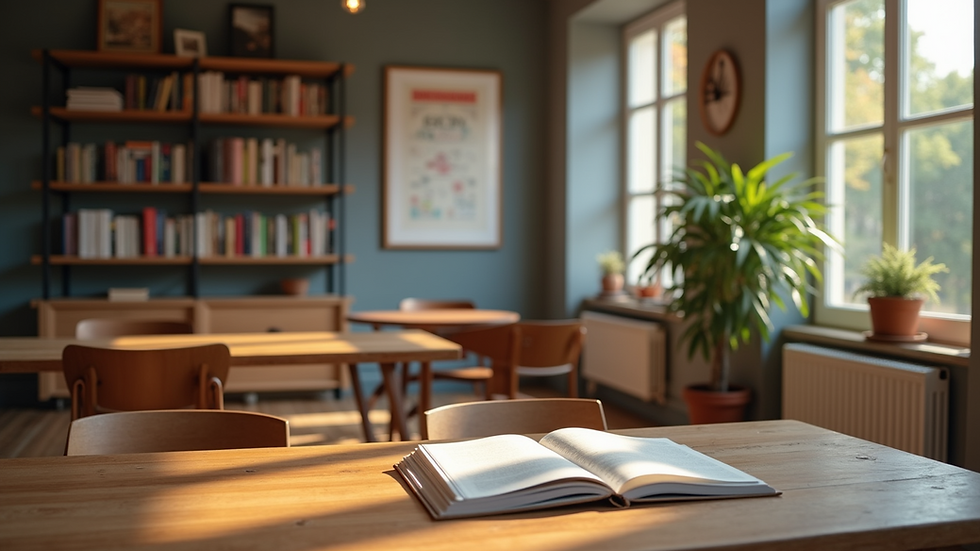 Close-up view of a colorful study space with books and stationery