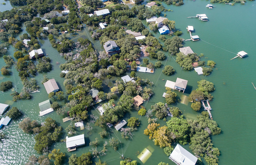 Entire neighborhood flooded and destroyed by rising water level , at lake travis graveyard