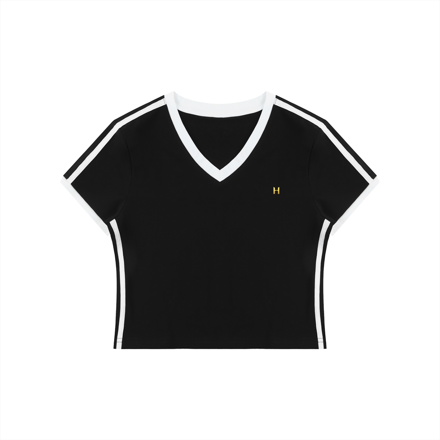 Women's Retro Binding V-Neck Crop T-Shirt